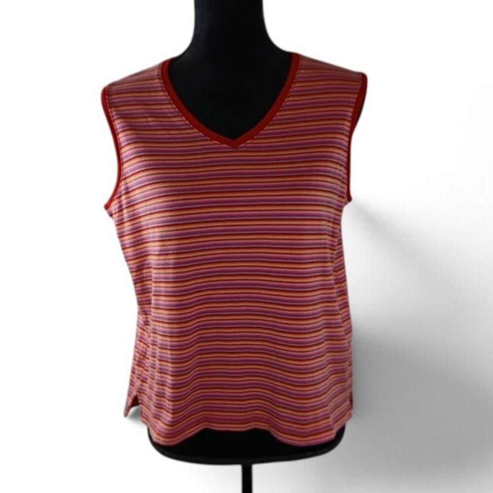 St. John's Bay Retro Striped V-Neck Tank Top Large